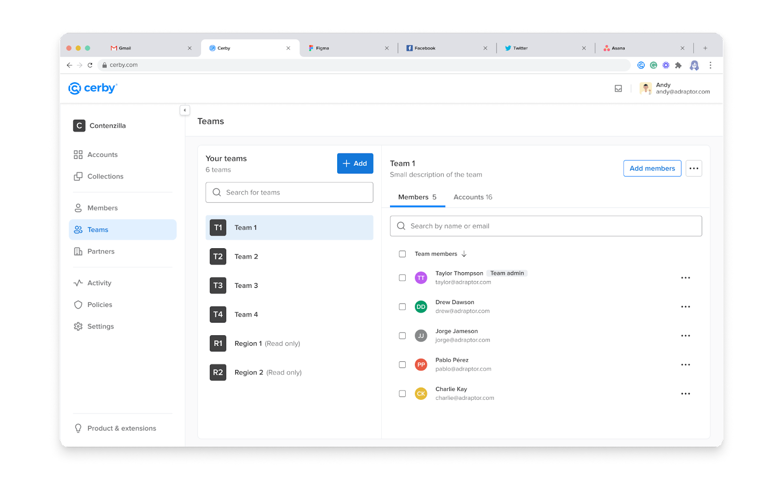Teams View of the Cerby Dashboard